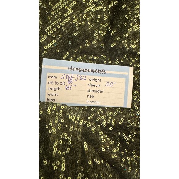 leena For Mac Duggal Size 2 Sequined Olive Green Long Sleeve Gown Draped Collar - Picture 16 of 16